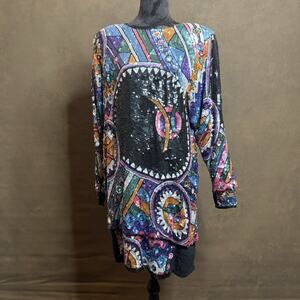Vintage Judith Ann Creations Small Sequin Beaded Silk Geometric Black 80’s-90’s
